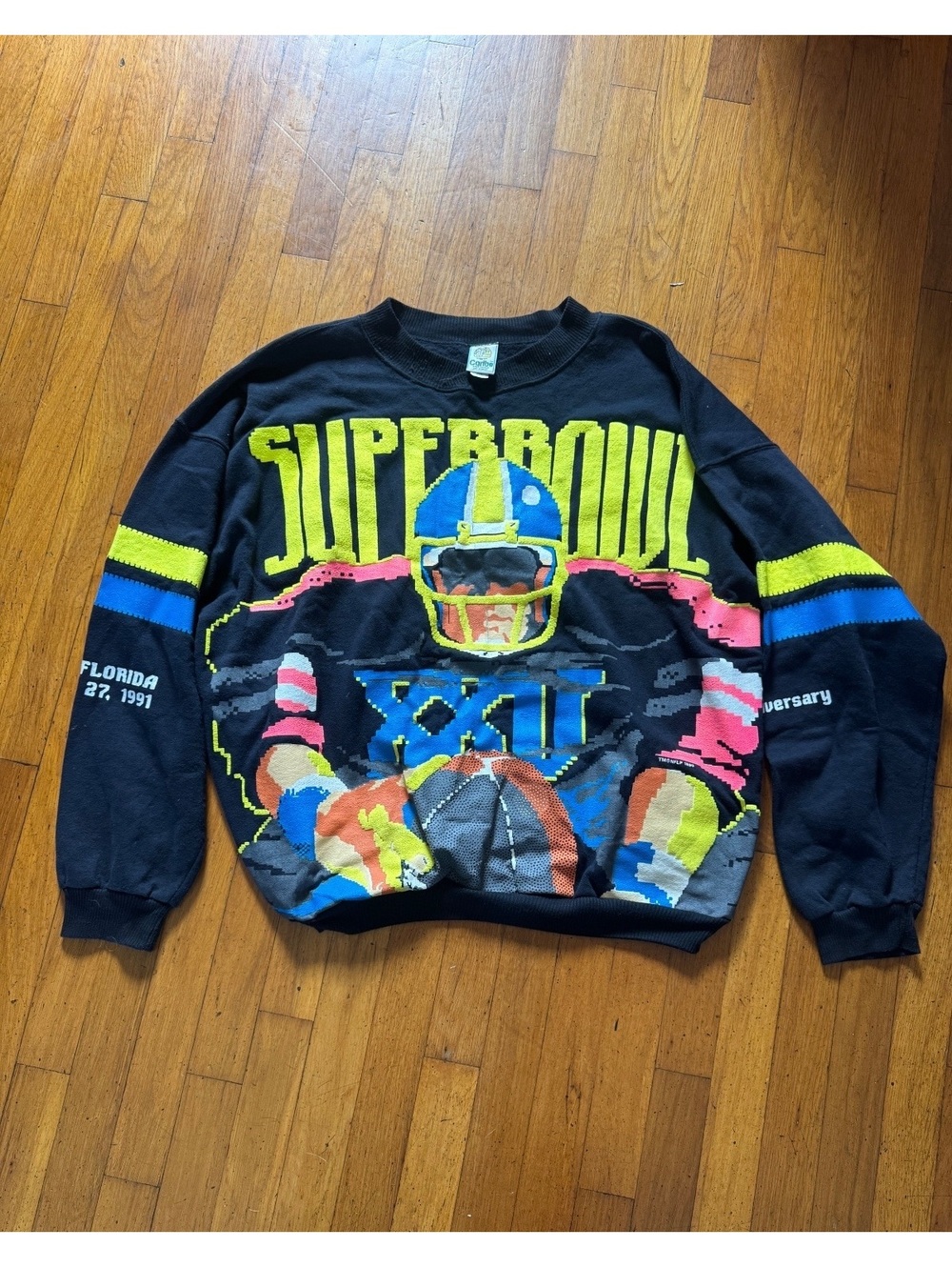 Vintage Caribe Sportwear Super Bowl XXV Tampa Florida 1991 Sweatshirt XL